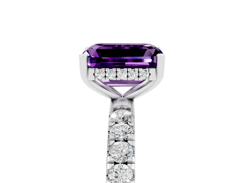 White gold Emerald Cut Amethyst Pave Band Solitaire Ring with Four-Prong Setting_29