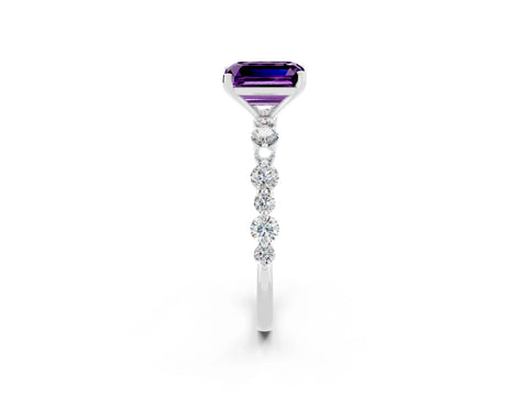 White gold Emerald Cut Amethyst Prong Set Engagement Ring with Pavé Band_2