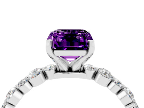 White gold Emerald Cut Amethyst Prong Set Engagement Ring with Pavé Band_4