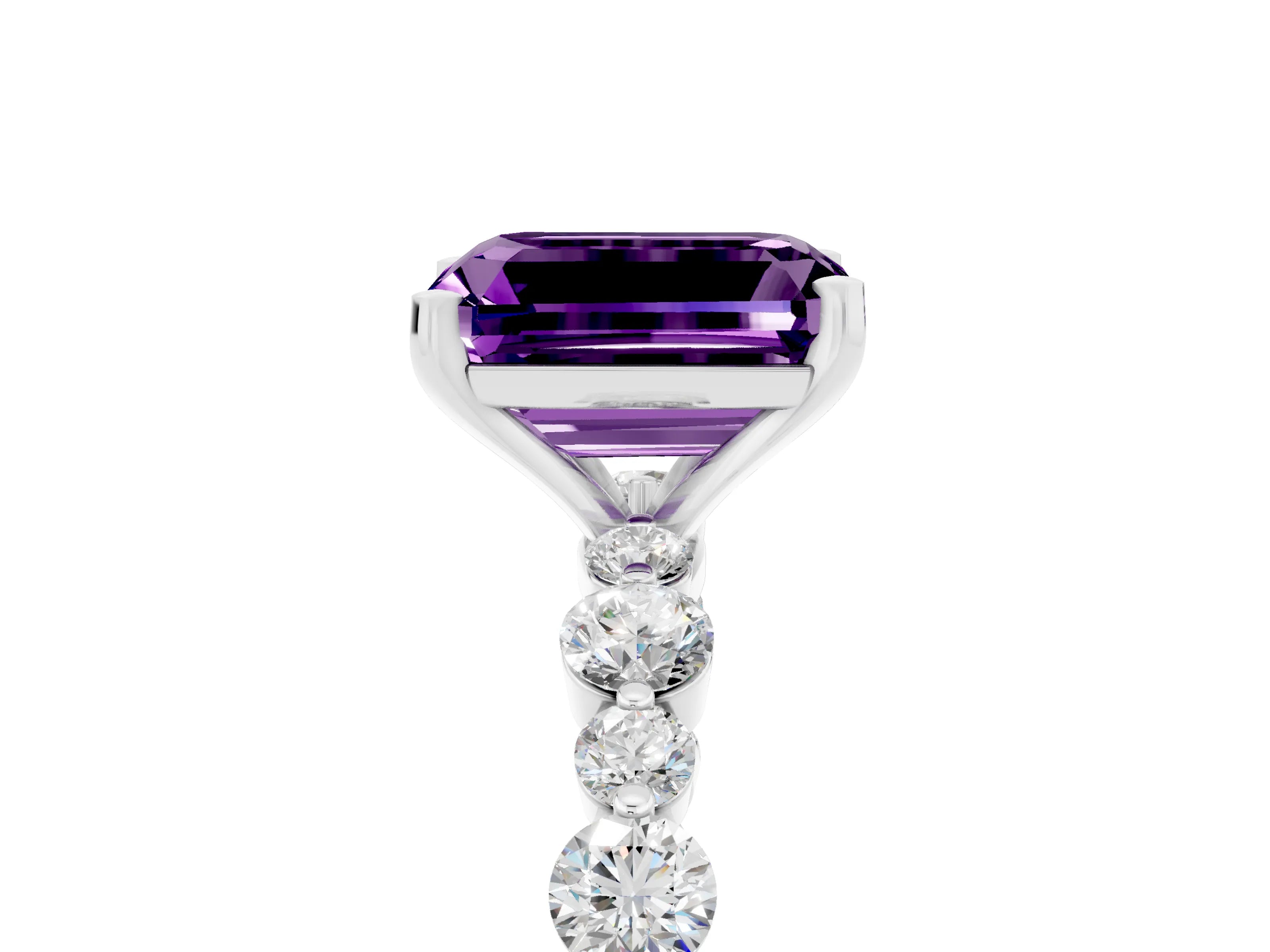 White gold Emerald Cut Amethyst Prong Set Engagement Ring with Pavé Band_5