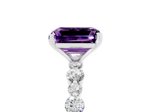 White gold Emerald Cut Amethyst Prong Set Engagement Ring with Pavé Band_5