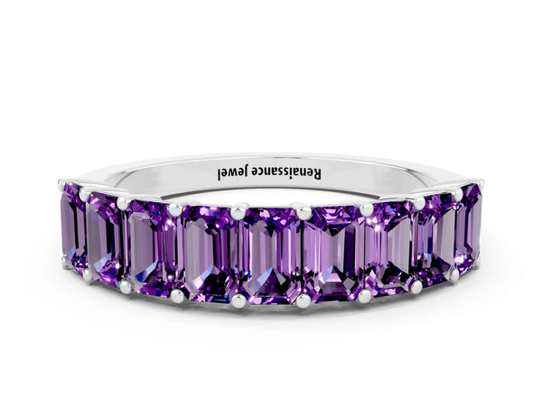 White gold Emerald Cut Amethyst Prong-Set Eternity Band