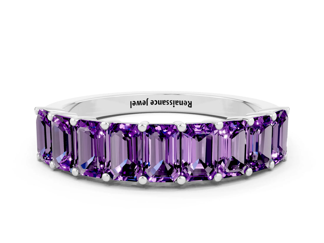 White gold Emerald Cut Amethyst Prong-Set Eternity Band_6
