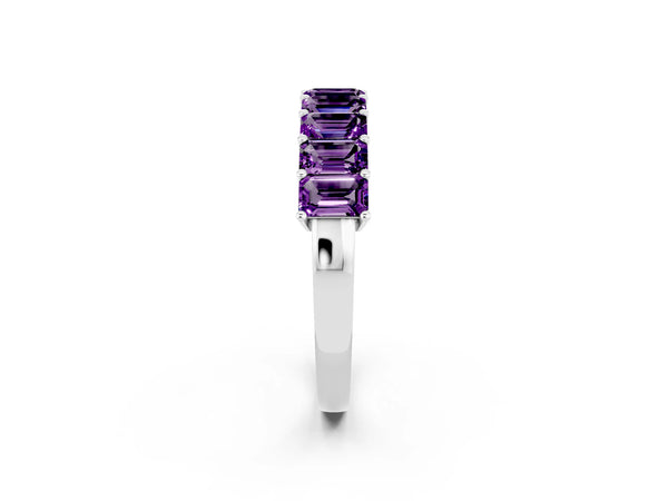 White gold Emerald Cut Amethyst Prong-Set Eternity Band