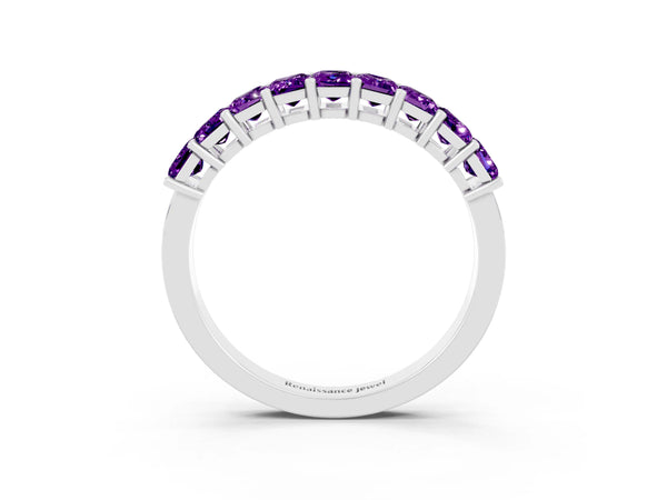 White gold Emerald Cut Amethyst Prong-Set Eternity Band