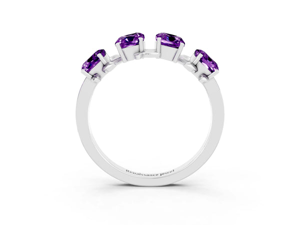 Platinum Emerald Cut Amethyst Prong-Set Half Eternity Band