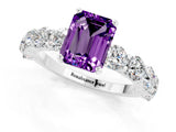 White gold Emerald Cut Amethyst Prong Setting with Side Stones on a Pave Band_1