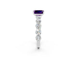 White gold Emerald Cut Amethyst Prong Setting with Side Stones on a Pave Band_2