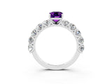 White gold Emerald Cut Amethyst Prong Setting with Side Stones on a Pave Band_3