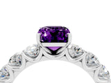White gold Emerald Cut Amethyst Prong Setting with Side Stones on a Pave Band_4