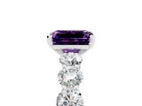 White gold Emerald Cut Amethyst Prong Setting with Side Stones on a Pave Band_5
