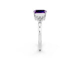 White gold Emerald Cut Amethyst Ring with Side Stones and Four-Prong Setting_38
