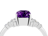 White gold Emerald Cut Amethyst Ring with Side Stones and Four-Prong Setting_40