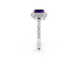 White gold Emerald Cut Amethyst Scalloped Halo Engagement Ring with Round Shared Prong Band_26