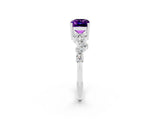 White gold Emerald Cut Amethyst Scattered Round Accent Ring with Prong Setting_26
