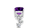 White gold Emerald Cut Amethyst Scattered Round Accent Ring with Prong Setting_29