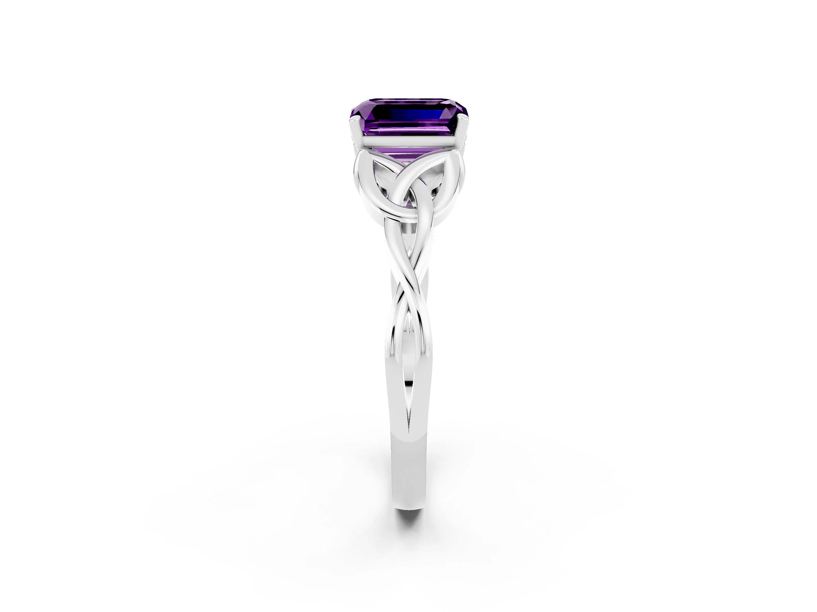 White gold Emerald Cut Amethyst Solitaire Celtic Knot Ring with Four-Prong Setting_14