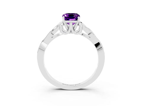 White gold Emerald Cut Amethyst Solitaire Celtic Knot Ring with Four-Prong Setting_15