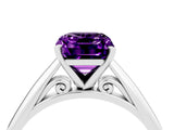 White gold Emerald Cut Amethyst Solitaire Engagement Ring with Cathedral Setting and Four-Prong Mount_112