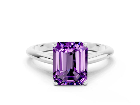 White gold Emerald Cut Amethyst Solitaire Engagement Ring with Cathedral Setting and Four-Prong Mount_12