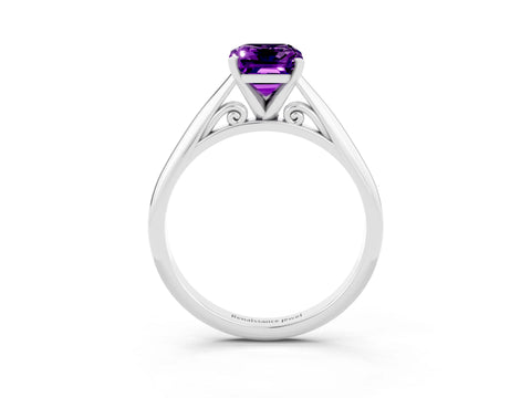 White gold Emerald Cut Amethyst Solitaire Engagement Ring with Cathedral Setting and Four-Prong Mount_15