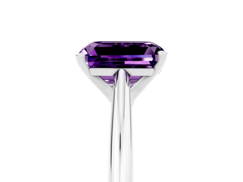 White gold Emerald Cut Amethyst Solitaire Engagement Ring with Cathedral Setting and Four-Prong Mount_17