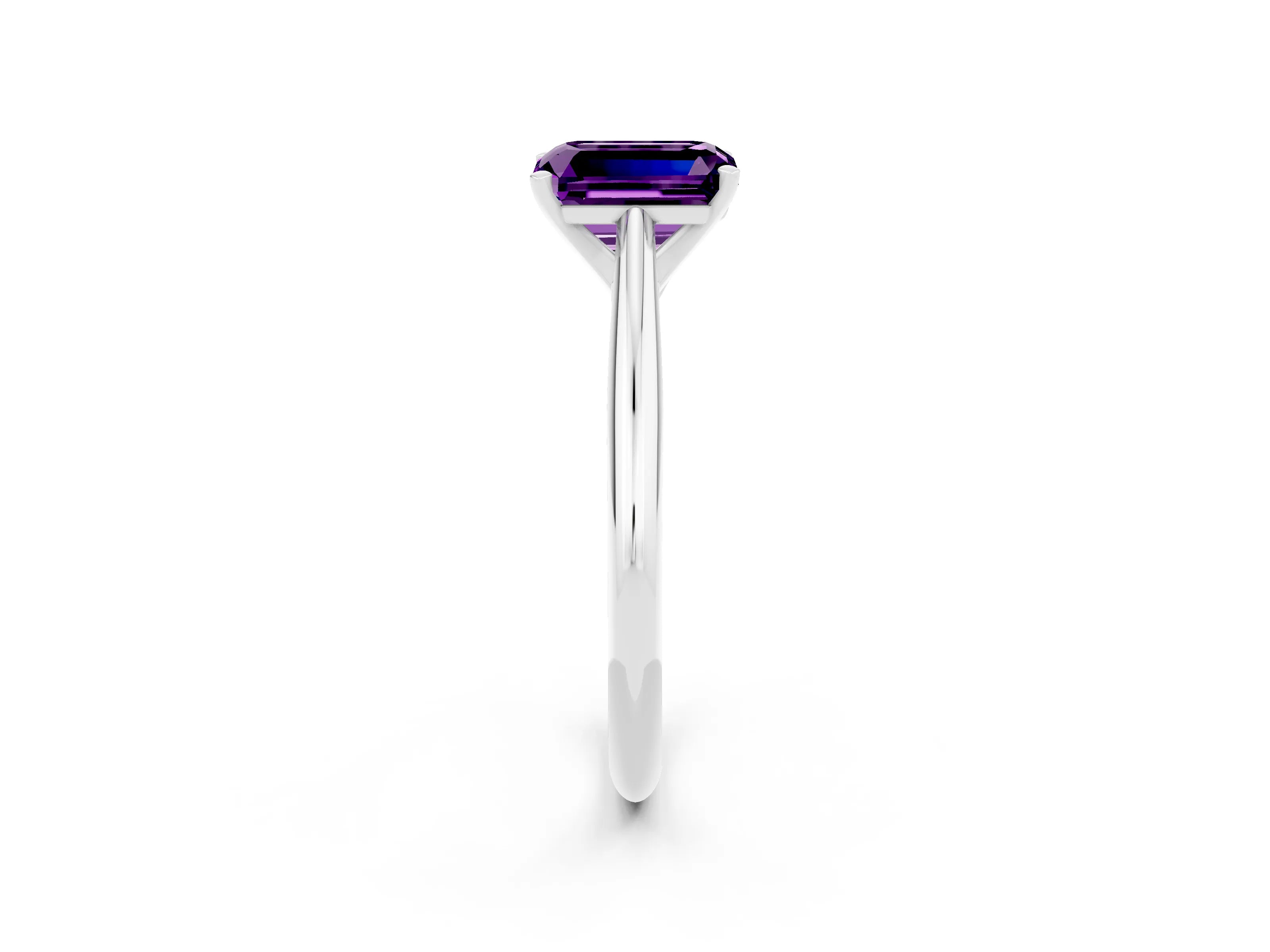 White gold Emerald Cut Amethyst Solitaire Engagement Ring with Cathedral Setting and Four-Prong Mount_26
