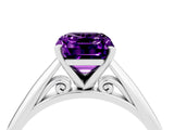 White gold Emerald Cut Amethyst Solitaire Engagement Ring with Cathedral Setting and Four-Prong Mount_34