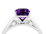 White gold Emerald Cut Amethyst Solitaire Engagement Ring with Cathedral Setting and Four-Prong Mount_40