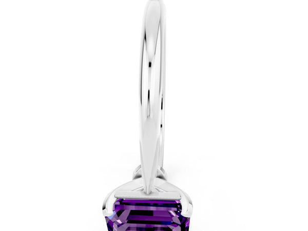 White gold Emerald Cut Amethyst Solitaire Engagement Ring with Classic Band and Four-Prong Setting