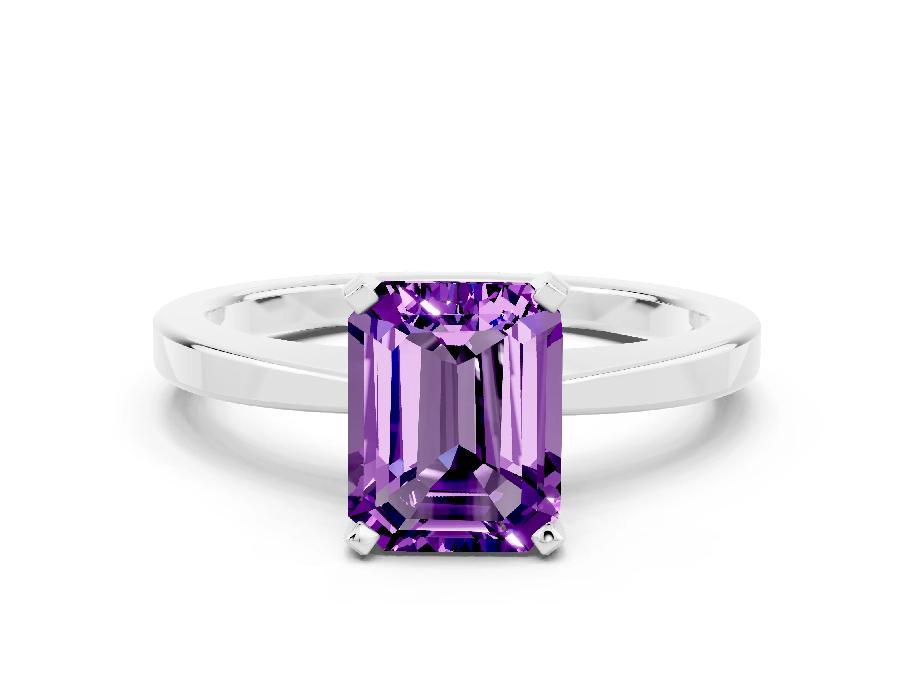 White gold Emerald Cut Amethyst Solitaire Engagement Ring with Classic Band and Four-Prong Setting_24