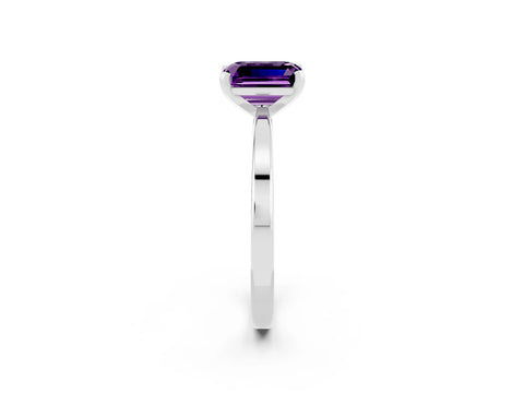 White gold Emerald Cut Amethyst Solitaire Engagement Ring with Classic Band and Four-Prong Setting_26