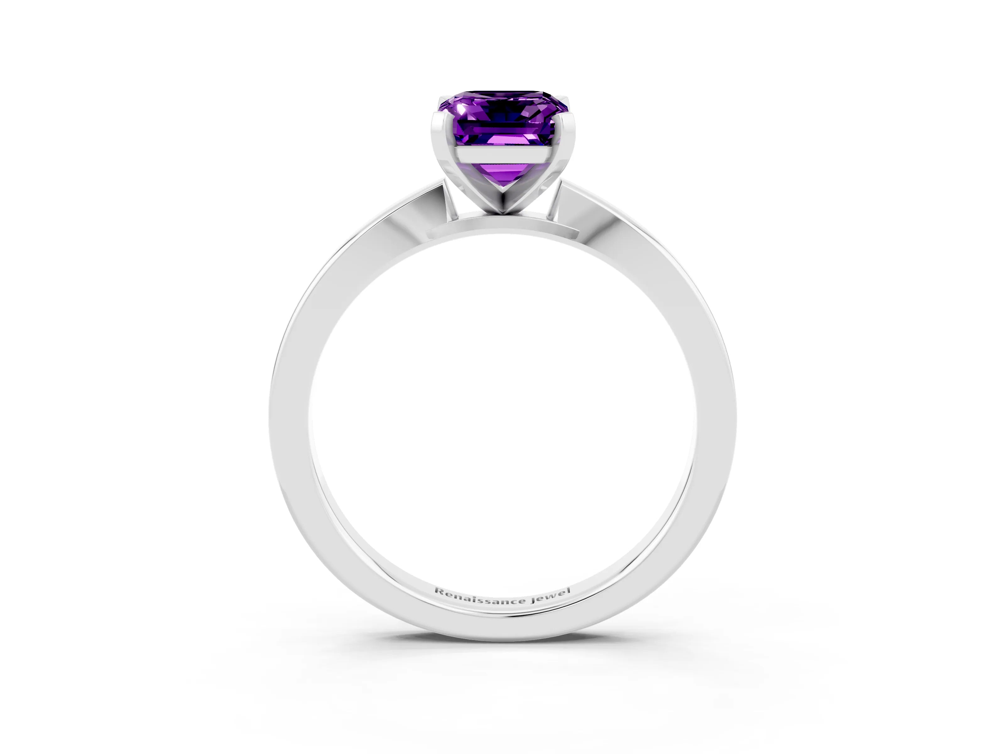 White gold Emerald Cut Amethyst Solitaire Engagement Ring with Classic Band and Four-Prong Setting_27