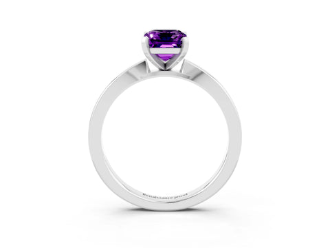 White gold Emerald Cut Amethyst Solitaire Engagement Ring with Classic Band and Four-Prong Setting_27