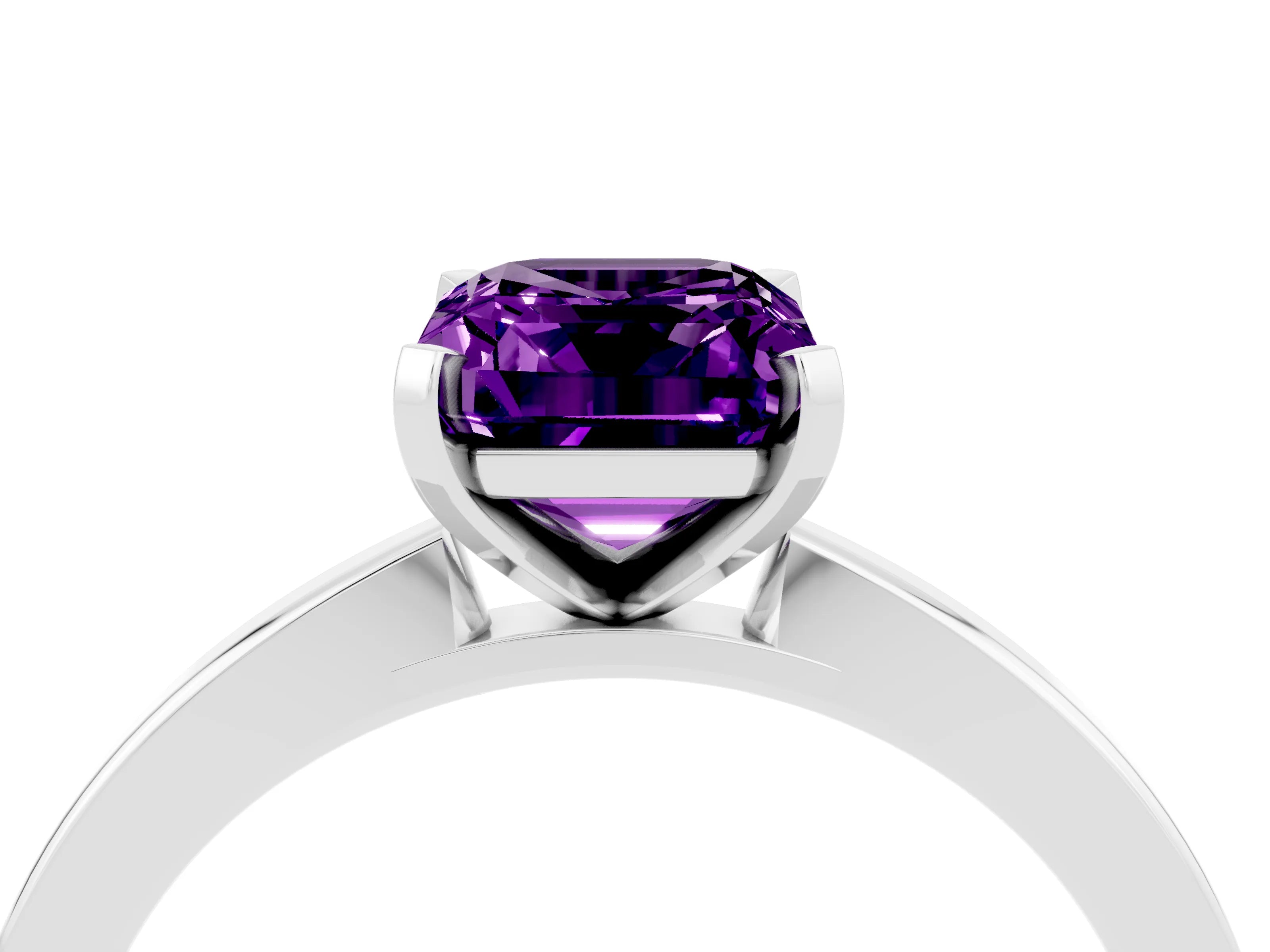 White gold Emerald Cut Amethyst Solitaire Engagement Ring with Classic Band and Four-Prong Setting_28