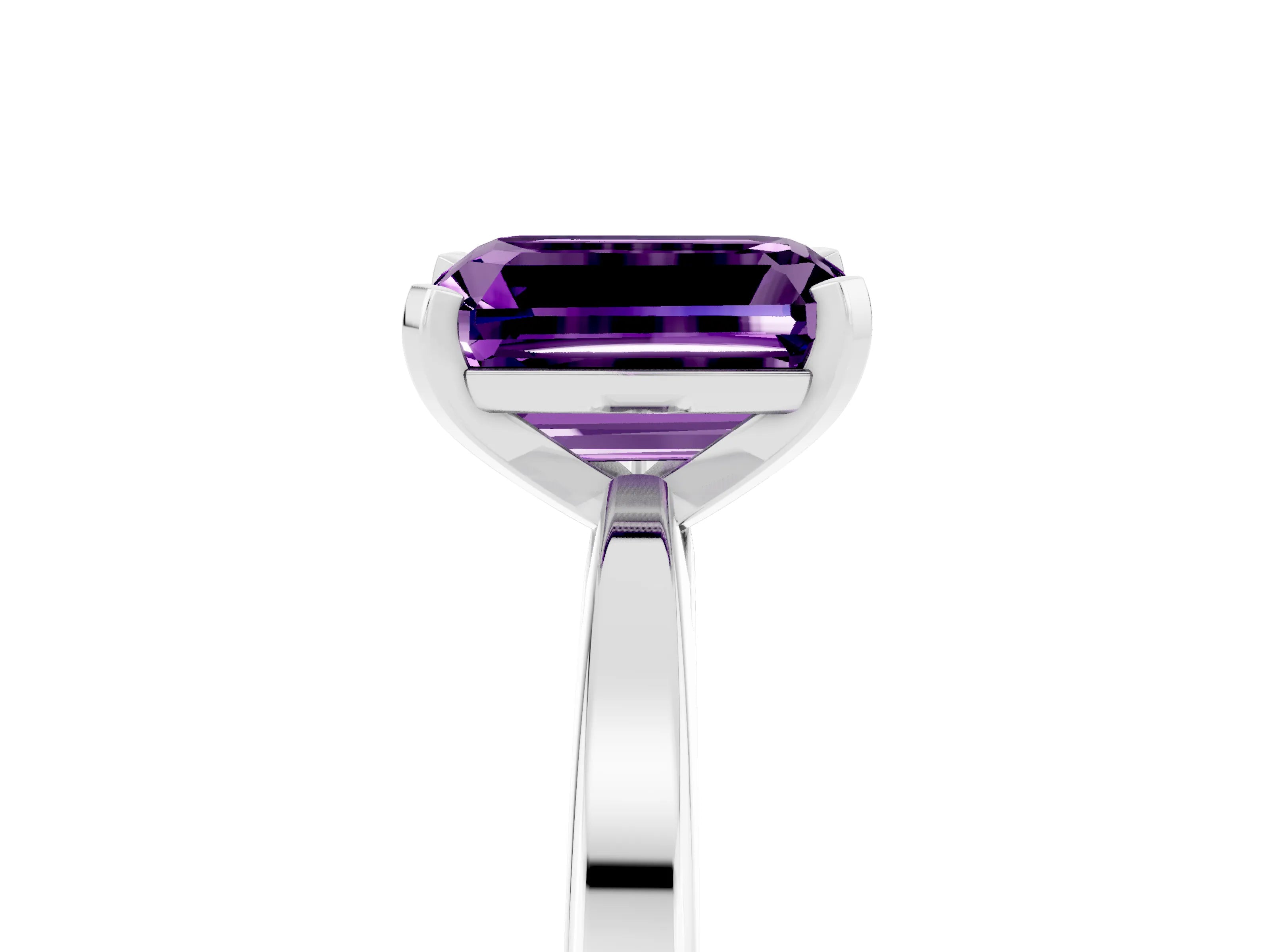 White gold Emerald Cut Amethyst Solitaire Engagement Ring with Classic Band and Four-Prong Setting_29