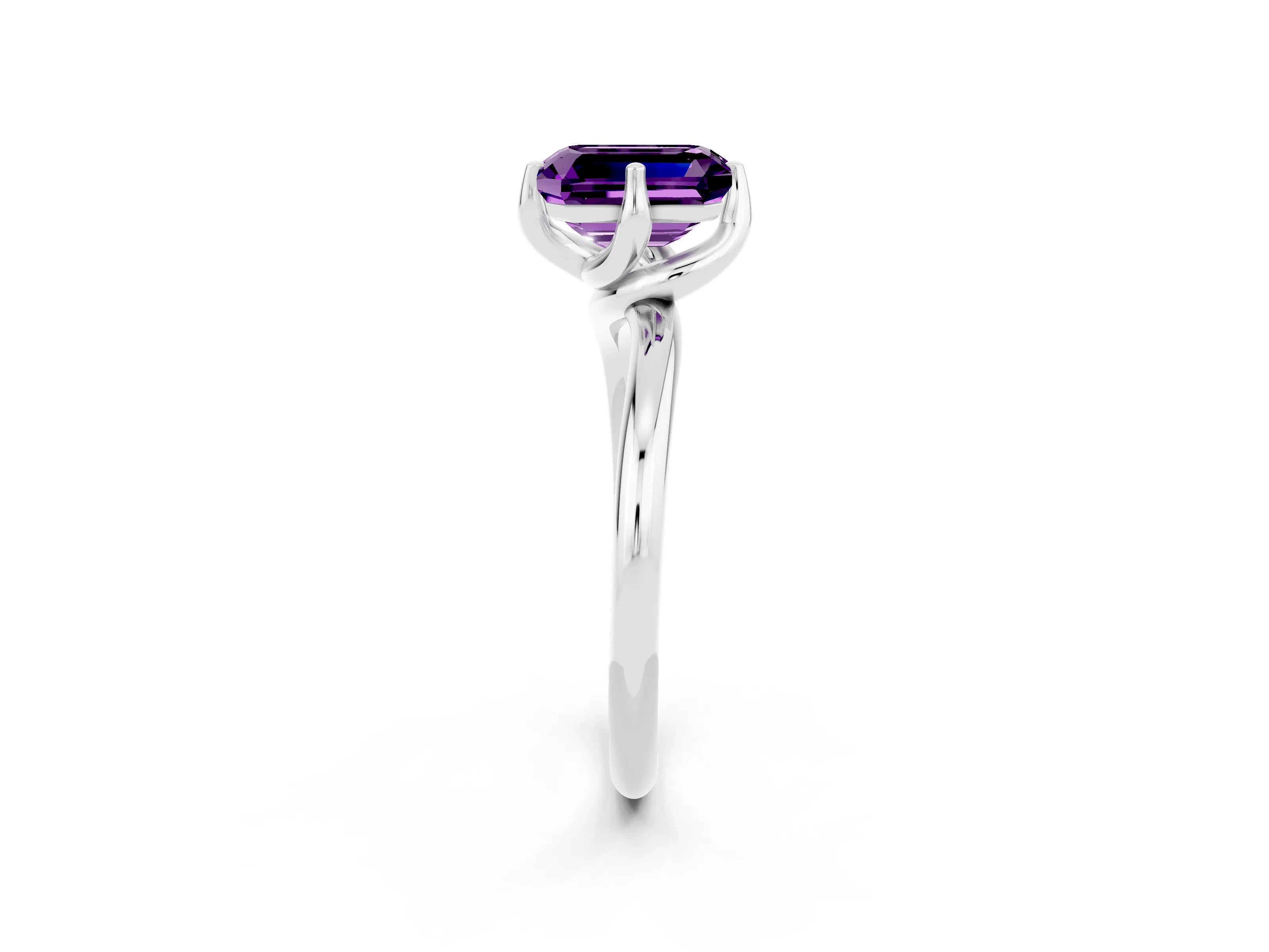 White gold Emerald Cut Amethyst Solitaire Engagement Ring with Four-Prong Setting and Classic Band_14