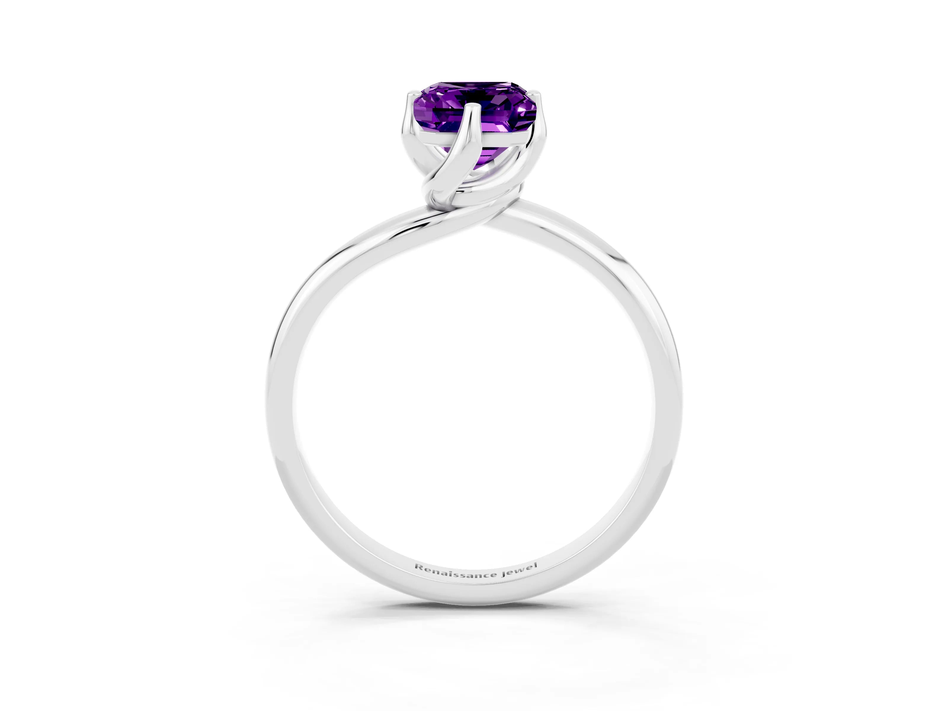 White gold Emerald Cut Amethyst Solitaire Engagement Ring with Four-Prong Setting and Classic Band_15