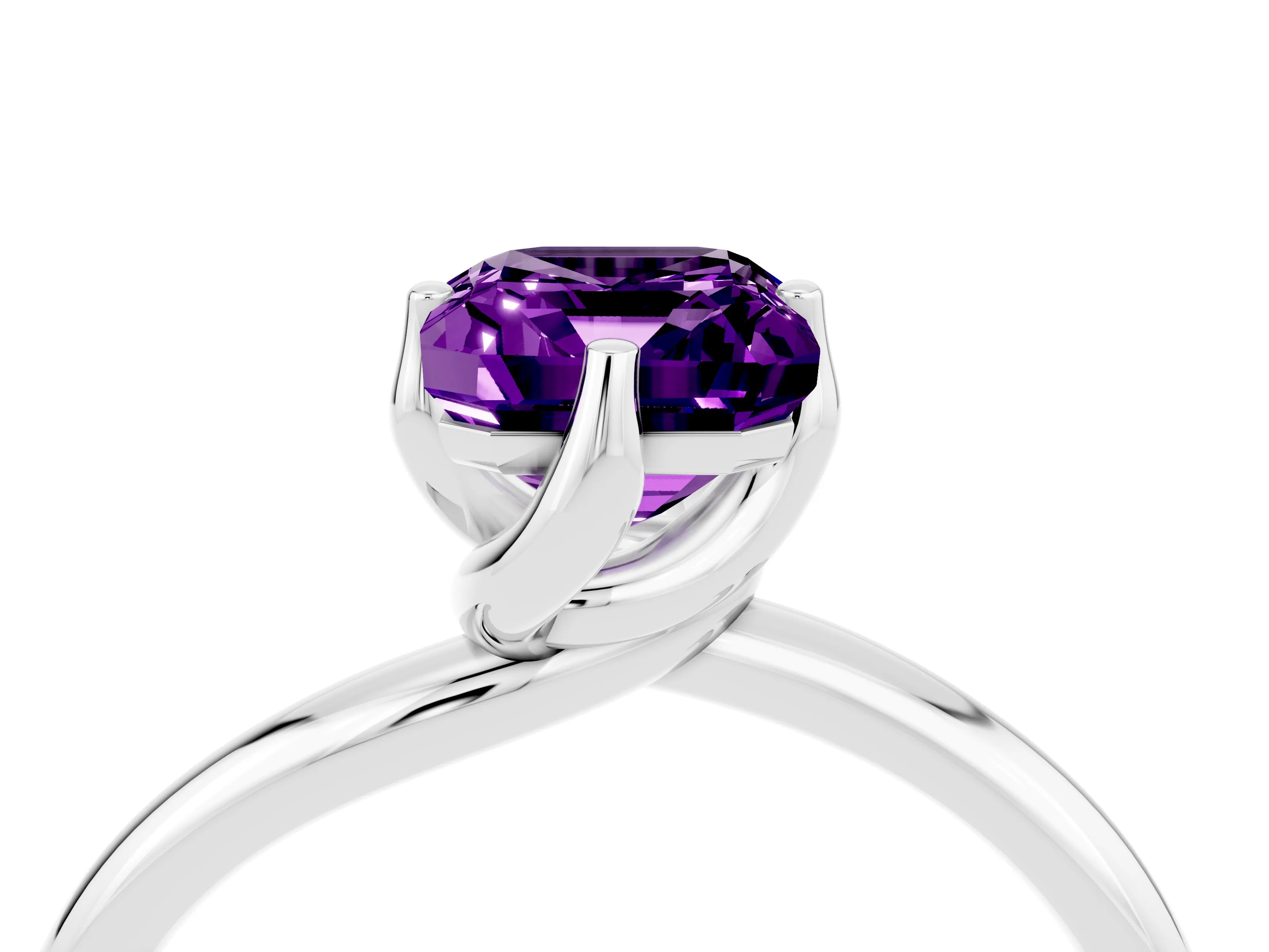 White gold Emerald Cut Amethyst Solitaire Engagement Ring with Four-Prong Setting and Classic Band_16