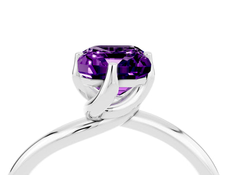White gold Emerald Cut Amethyst Solitaire Engagement Ring with Four-Prong Setting and Classic Band_16