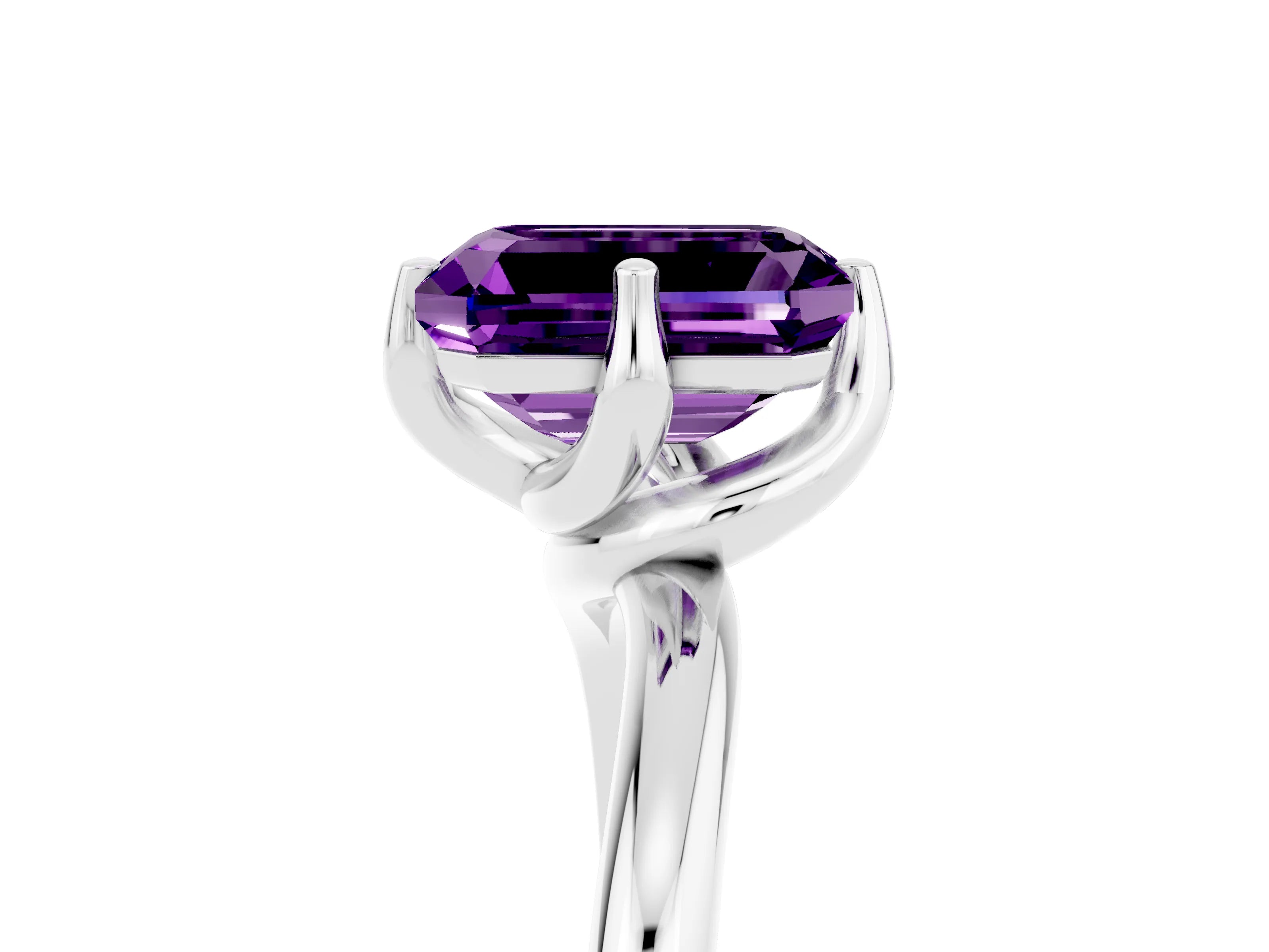 White gold Emerald Cut Amethyst Solitaire Engagement Ring with Four-Prong Setting and Classic Band_17