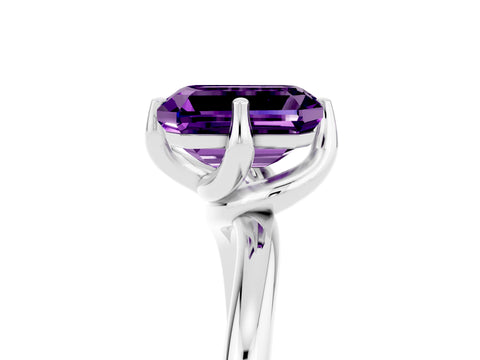 White gold Emerald Cut Amethyst Solitaire Engagement Ring with Four-Prong Setting and Classic Band_17