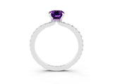 White gold Emerald Cut Amethyst Solitaire Engagement Ring with Pavé Band and Four-Prong Setting_3