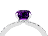 White gold Emerald Cut Amethyst Solitaire Engagement Ring with Pavé Band and Four-Prong Setting_4