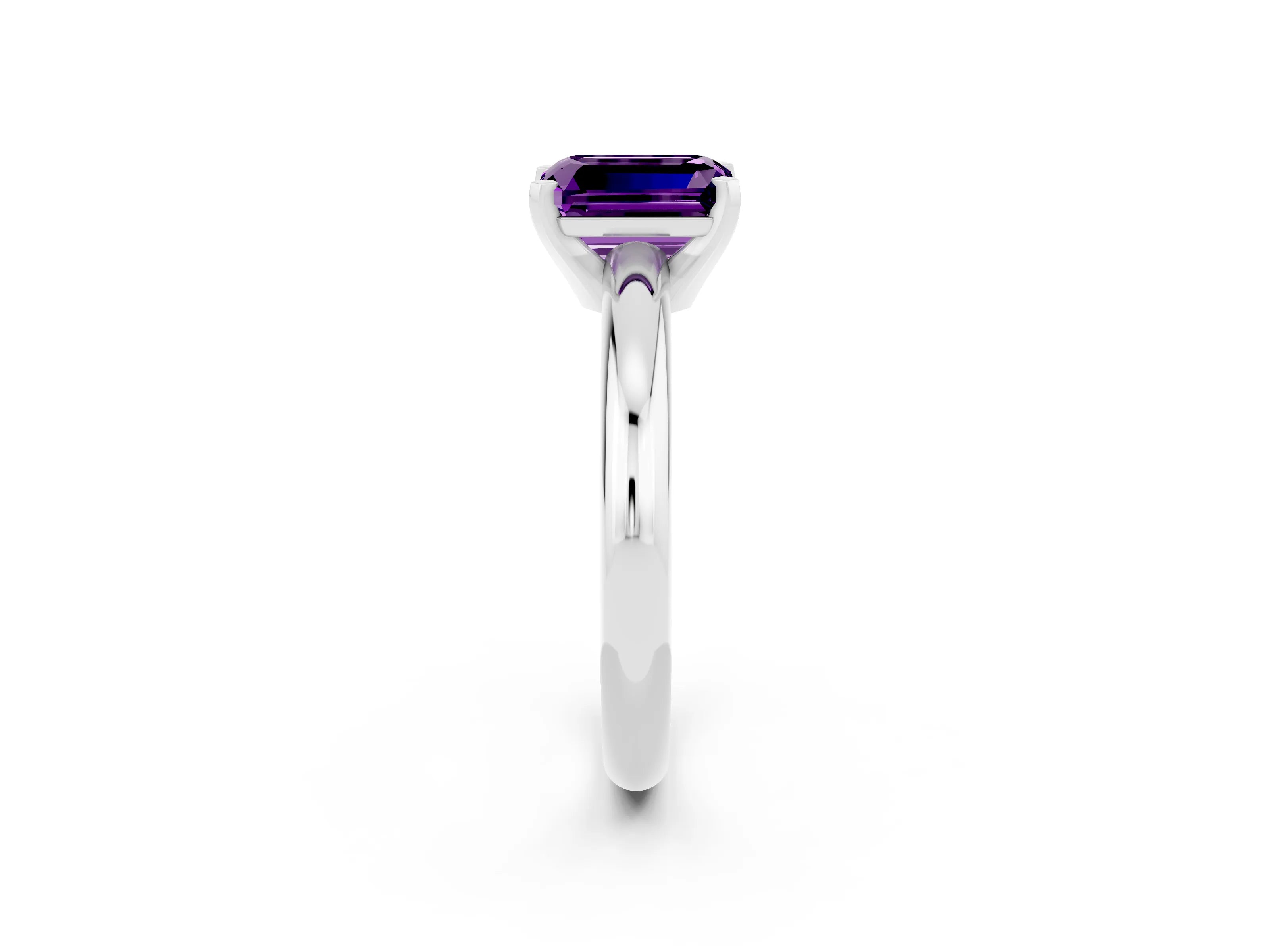 White gold Emerald Cut Amethyst Solitaire Engagement Ring with Round Band and Four-Prong Setting_2