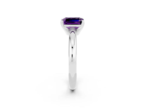 White gold Emerald Cut Amethyst Solitaire Engagement Ring with Round Band and Four-Prong Setting_2
