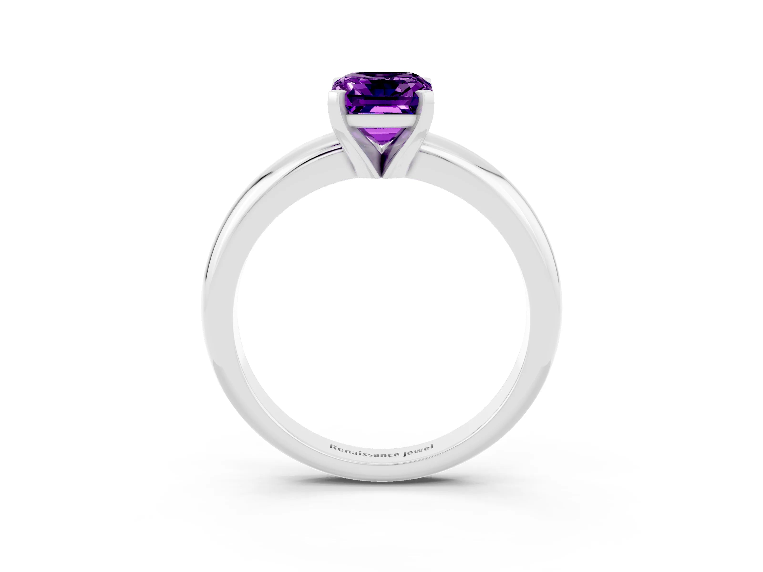 White gold Emerald Cut Amethyst Solitaire Engagement Ring with Round Band and Four-Prong Setting_3