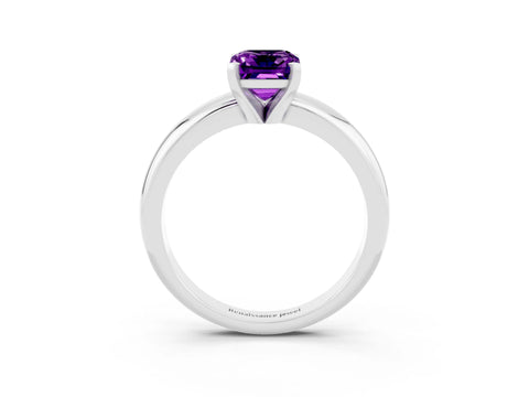 White gold Emerald Cut Amethyst Solitaire Engagement Ring with Round Band and Four-Prong Setting_3