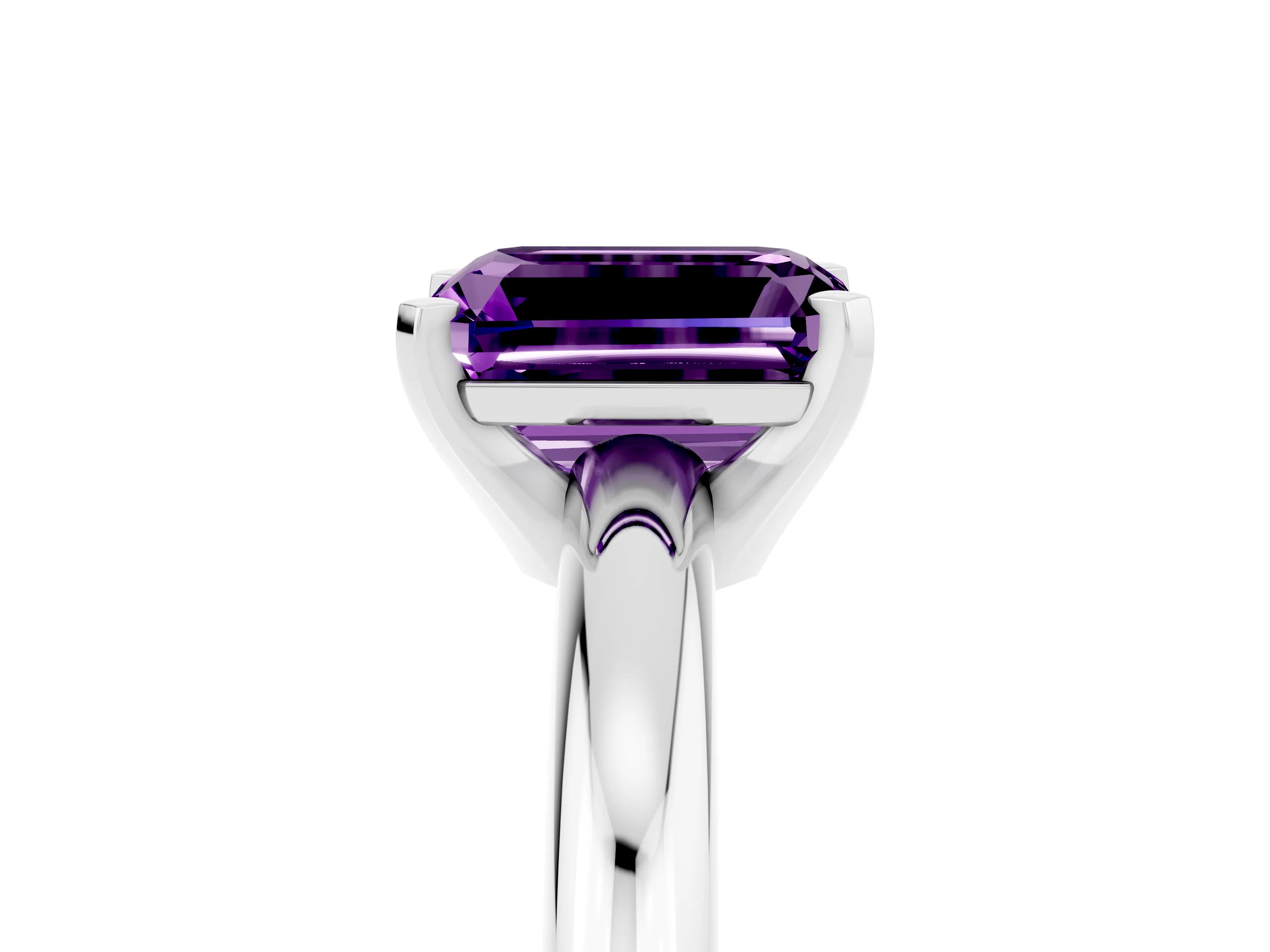 White gold Emerald Cut Amethyst Solitaire Engagement Ring with Round Band and Four-Prong Setting_5