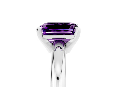 White gold Emerald Cut Amethyst Solitaire Engagement Ring with Round Band and Four-Prong Setting_5